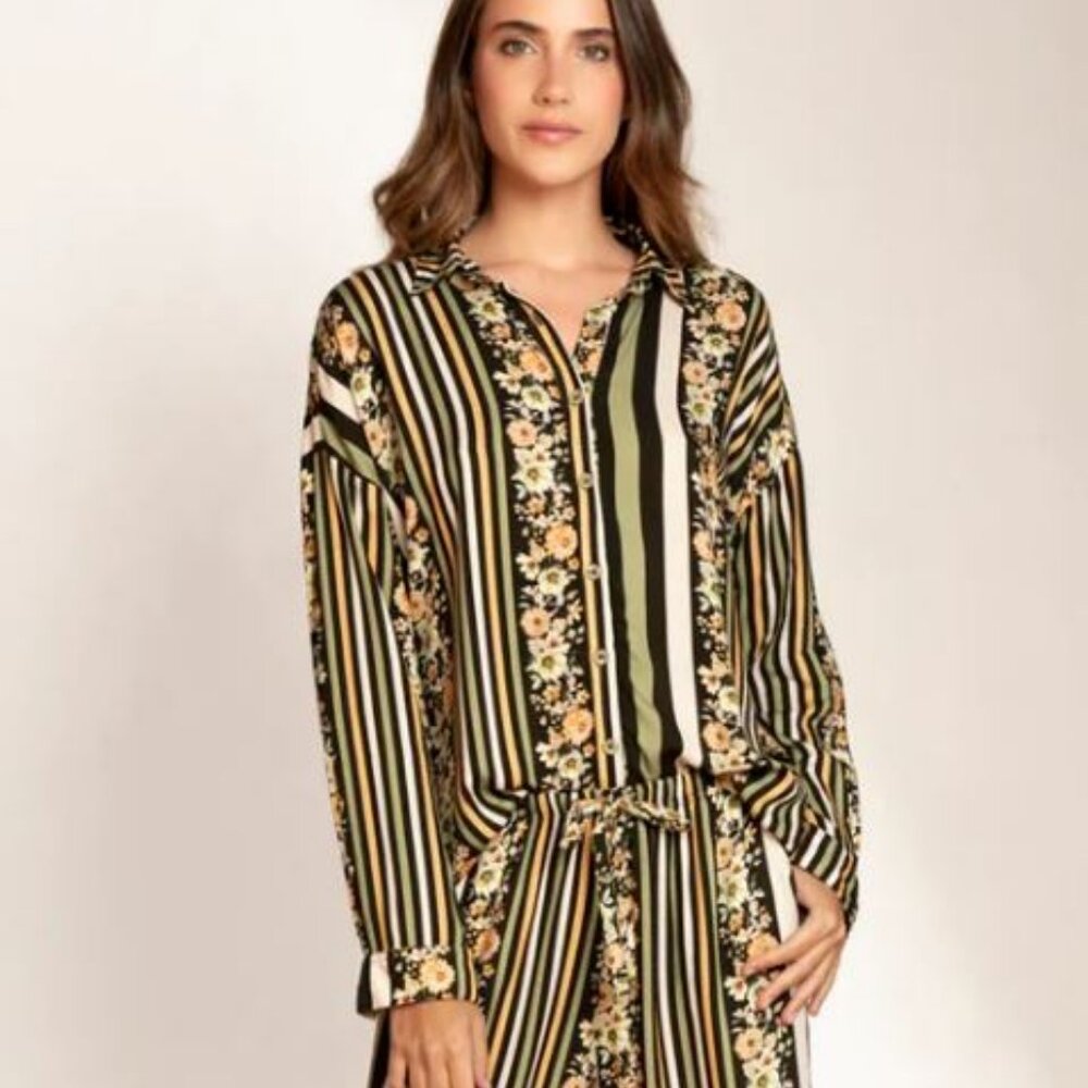 Maaji Striped Floral Pajama Set - Black, Green, Yellow